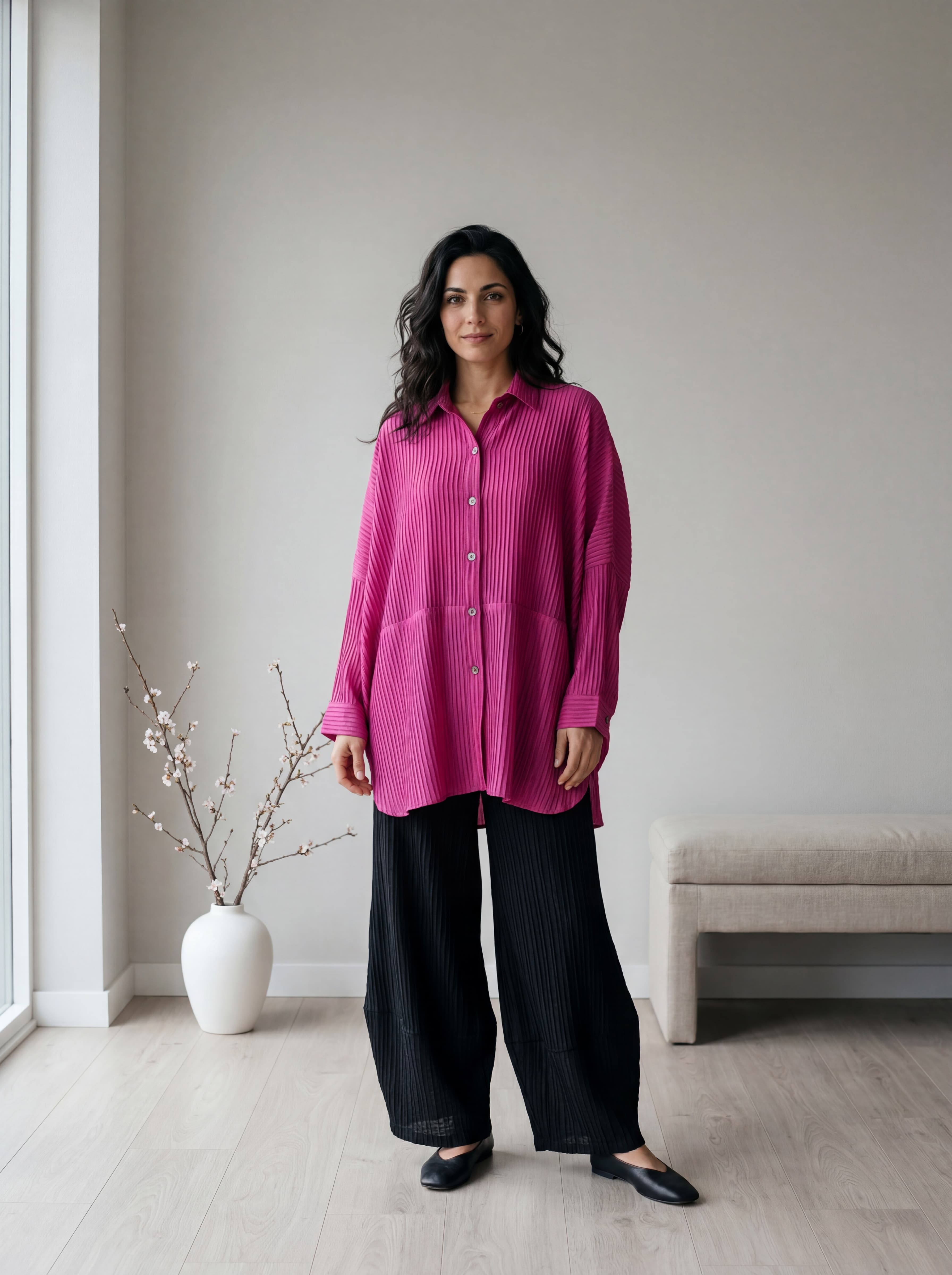 Camicia Over in Viscosa Plissè — immagine 1