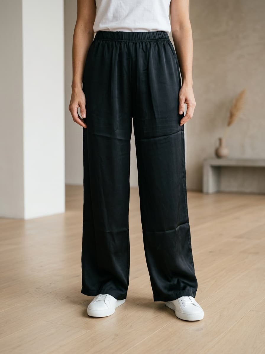 Pantaloni Palazzo in Viscosa Nero con Vita Elasticizzata — immagine 1