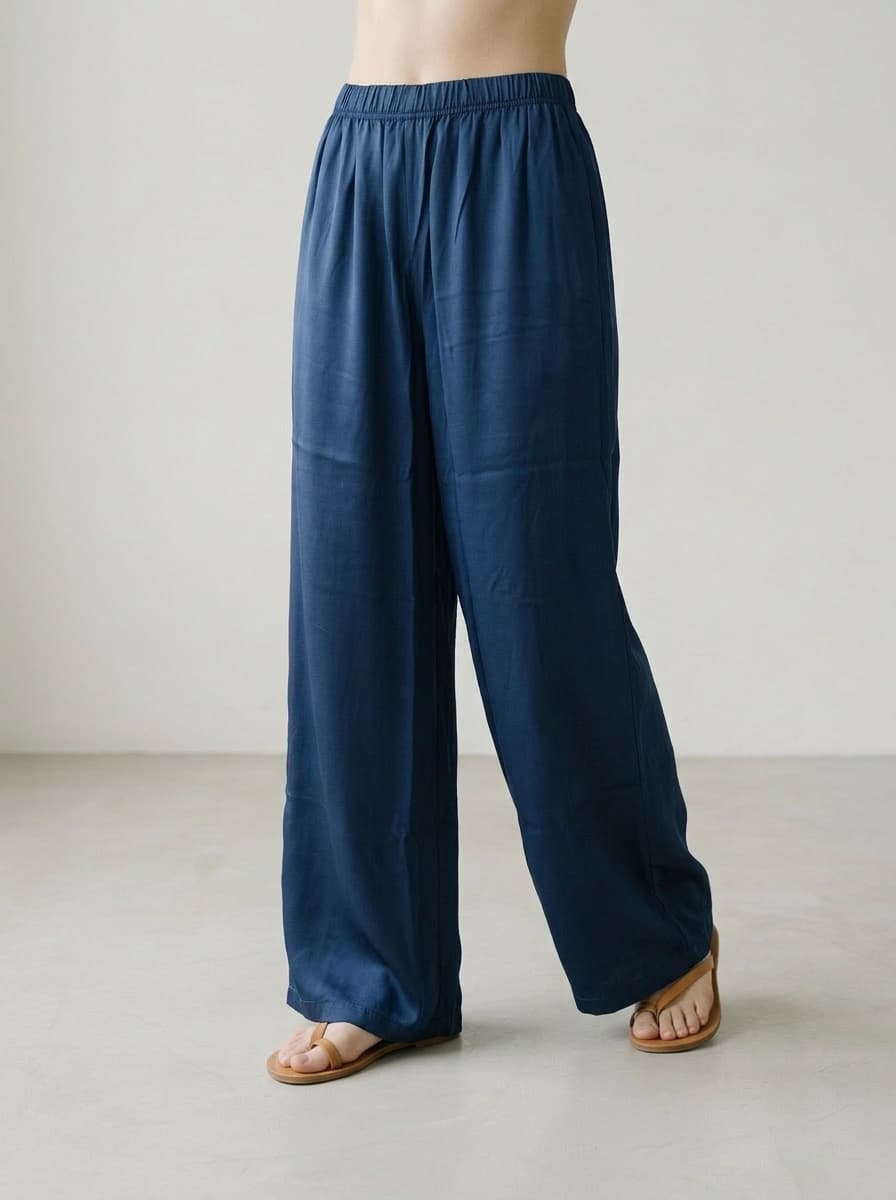 Pantaloni Palazzo in Viscosa Blu con Vita Elasticizzata — immagine 1