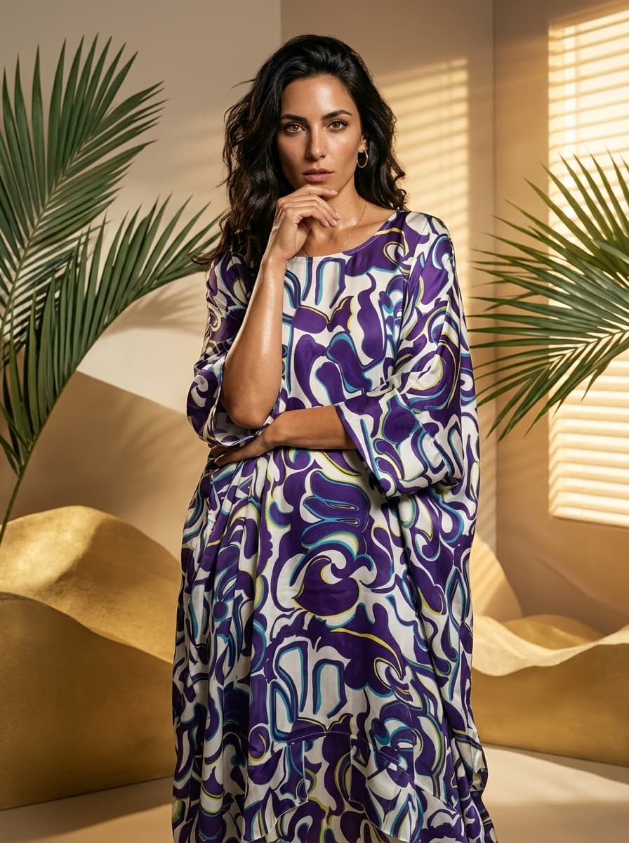 Abito oversize in viscosa con stampa astratta colorata — immagine 2