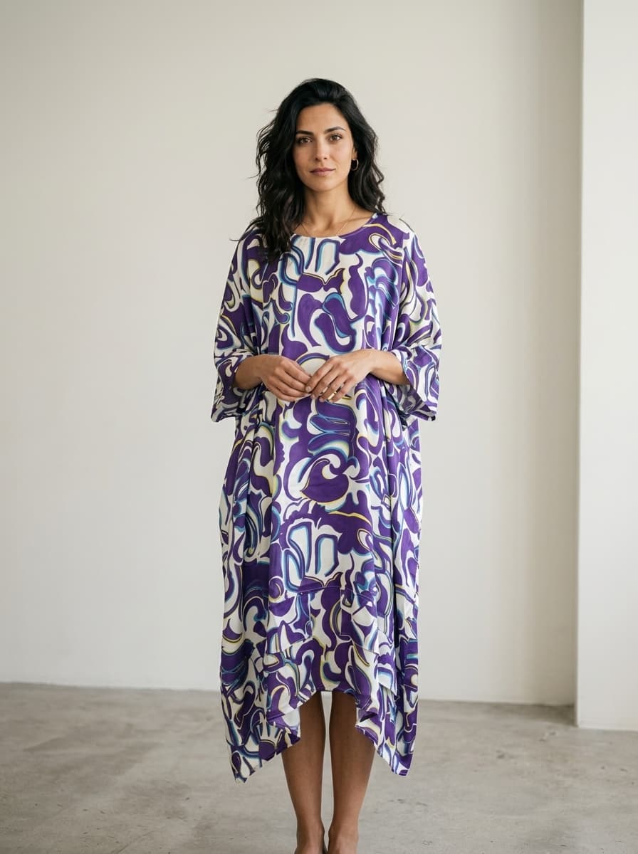 Abito oversize in viscosa con stampa astratta colorata — immagine 3