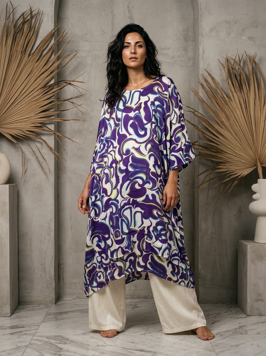Abito oversize in viscosa con stampa astratta colorata — immagine 1