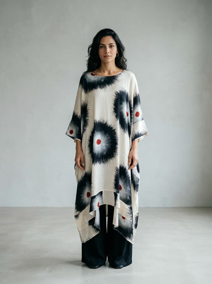 Abito Oversize in Viscosa con Stampa Grafica Unica — immagine 2