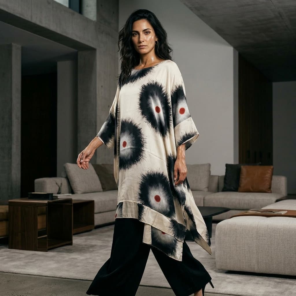 Abito Oversize in Viscosa con Stampa Grafica Unica — immagine 3