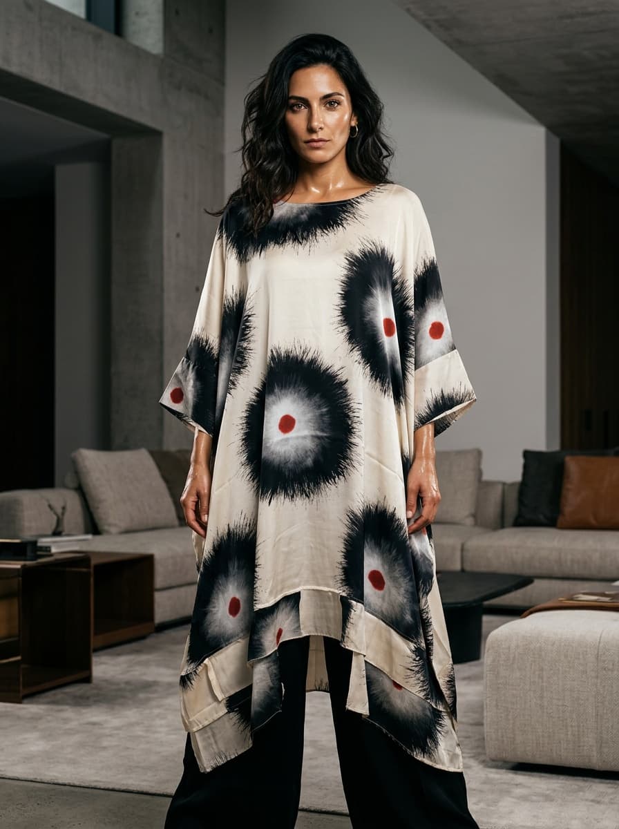 Abito Oversize in Viscosa con Stampa Grafica Unica — immagine 1