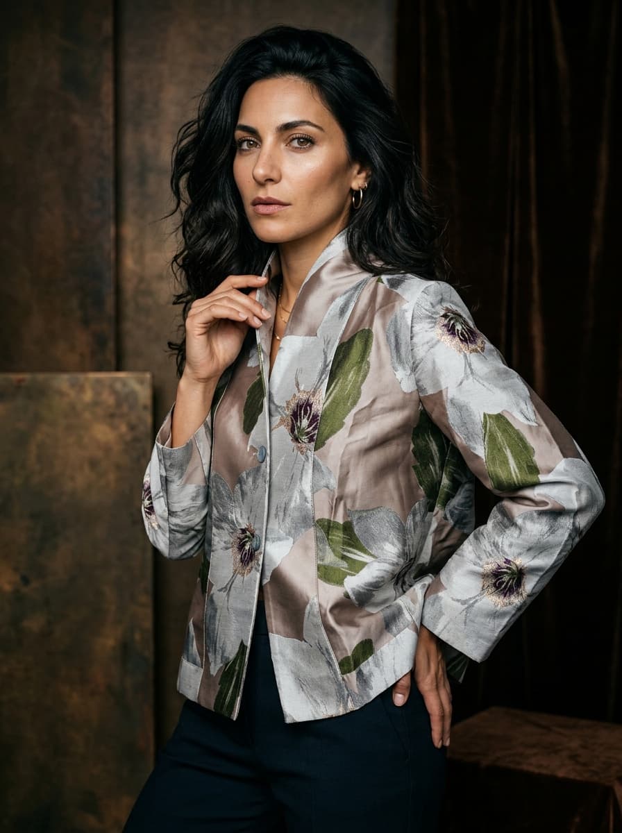 Giacca in Jacquard Floreale Rosa — immagine 1