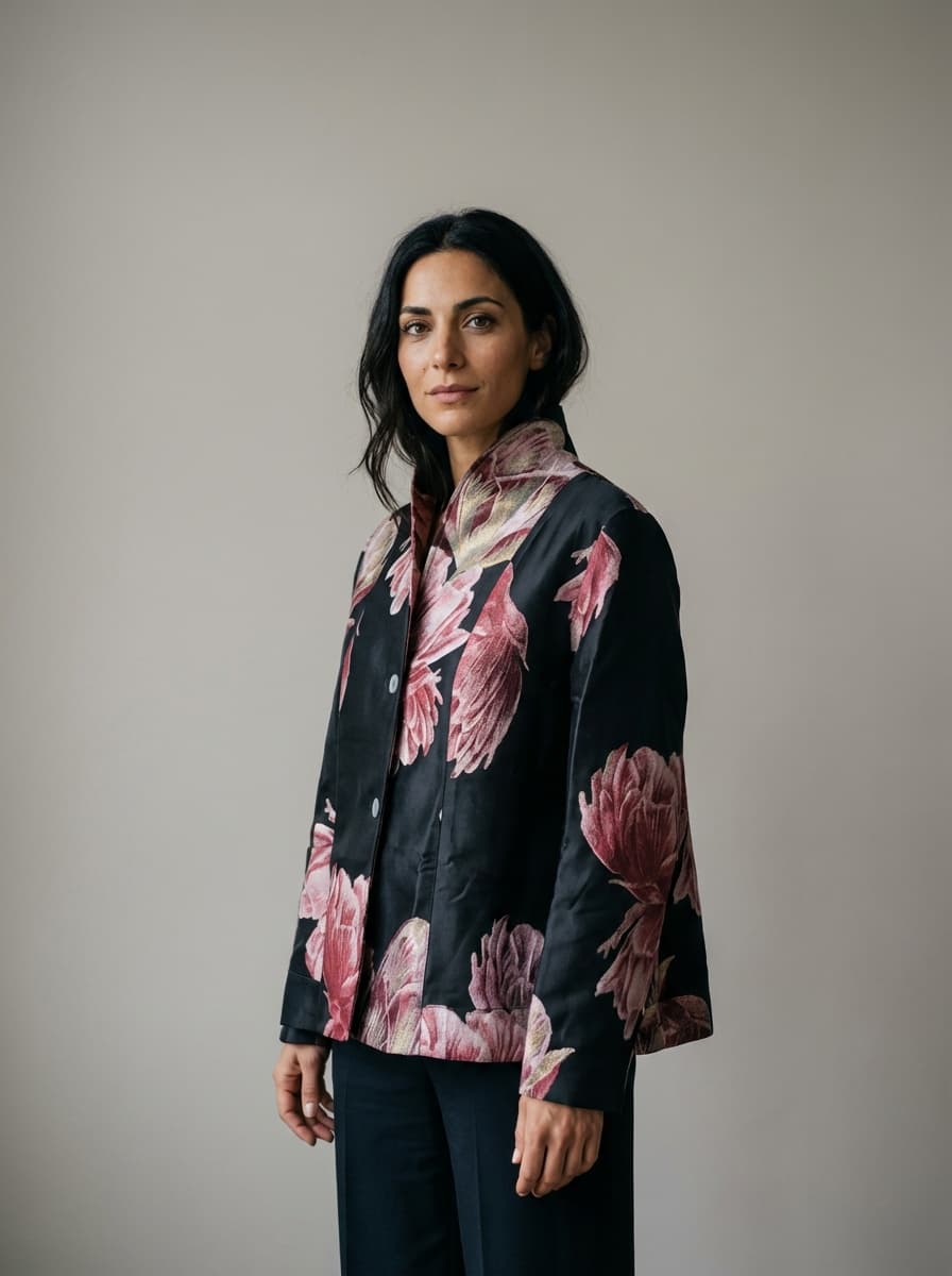 Giacca in Jacquard Floreale Nera — immagine 2
