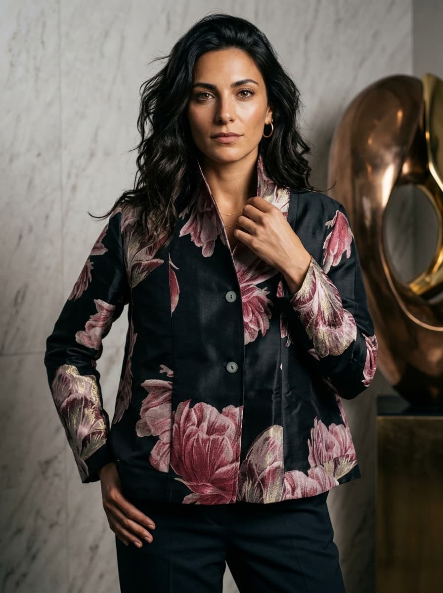 Giacca in Jacquard Floreale Nera — immagine 1