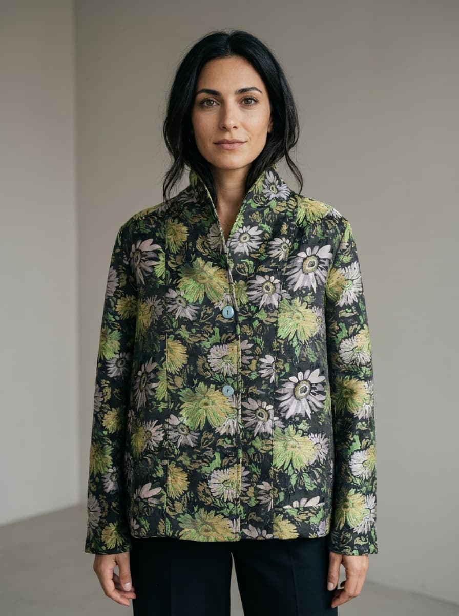 Giacca in Jacquard Floreale Verde — immagine 2