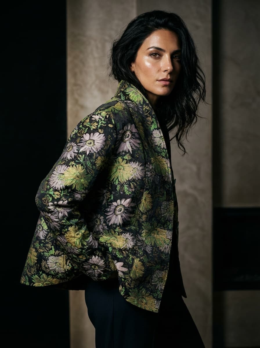 Giacca in Jacquard Floreale Verde — immagine 1