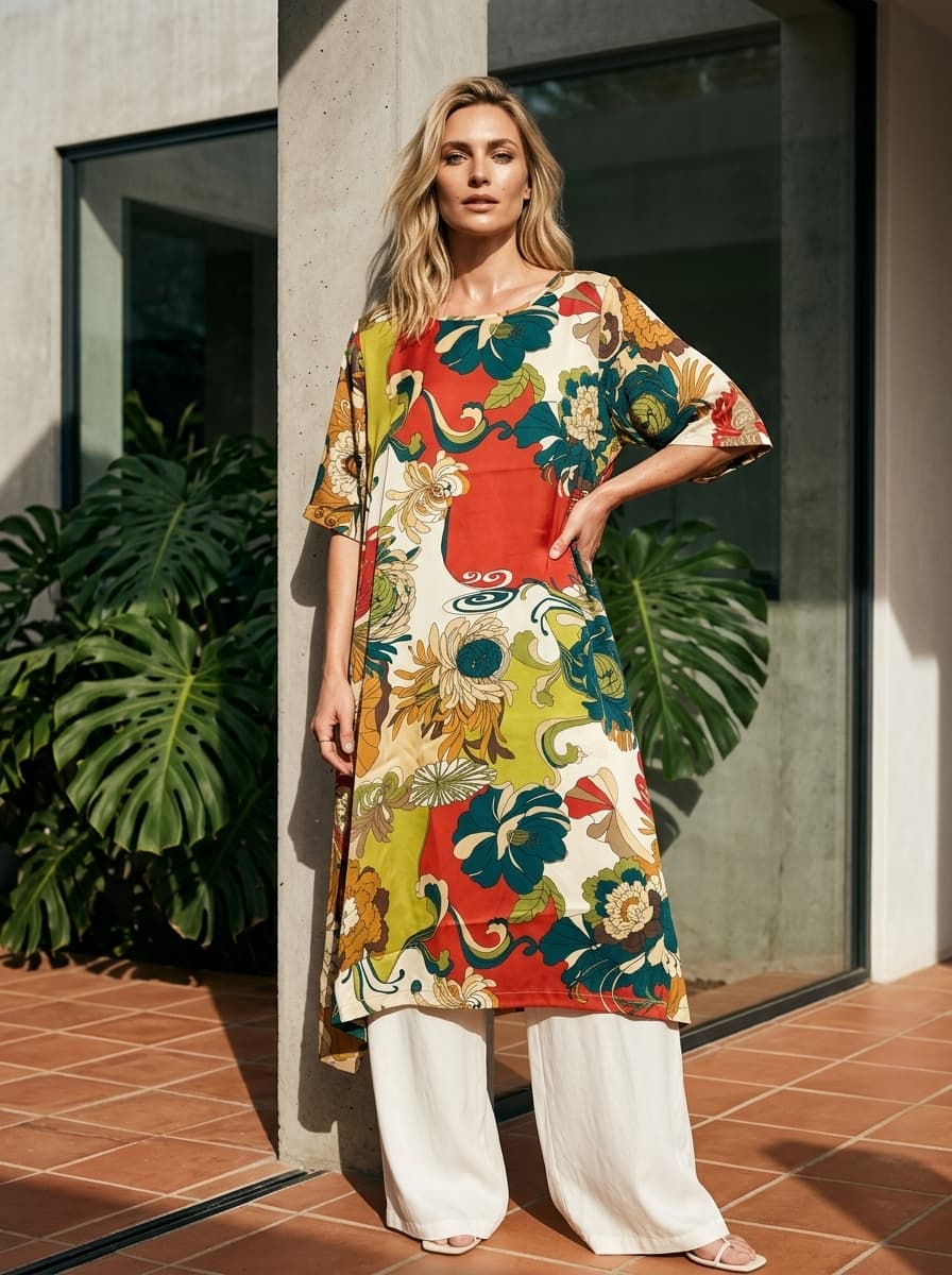 Abito Midi in Viscosa con Stampa Giapponese — immagine 1