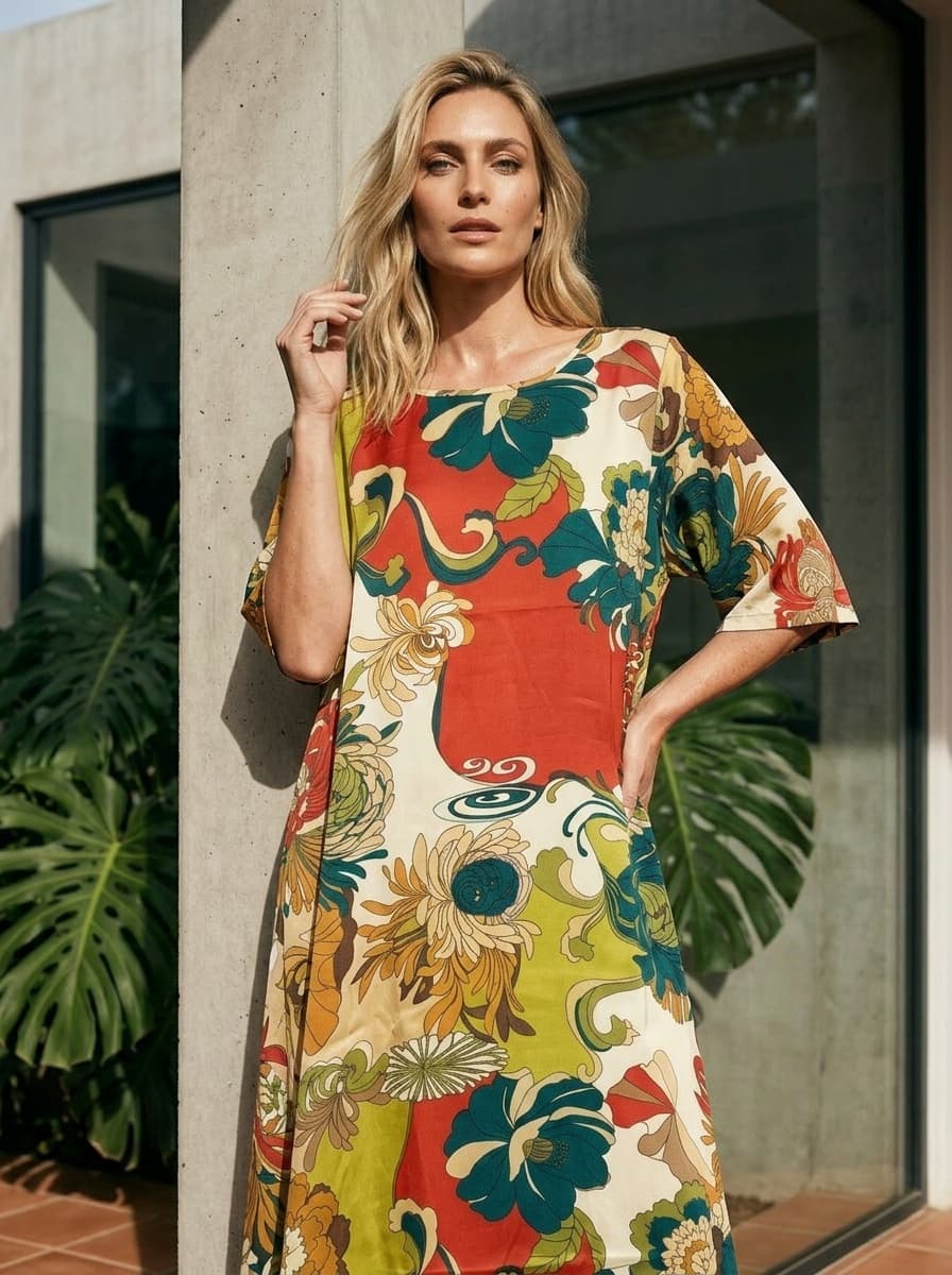 Abito Midi in Viscosa con Stampa Giapponese — immagine 2