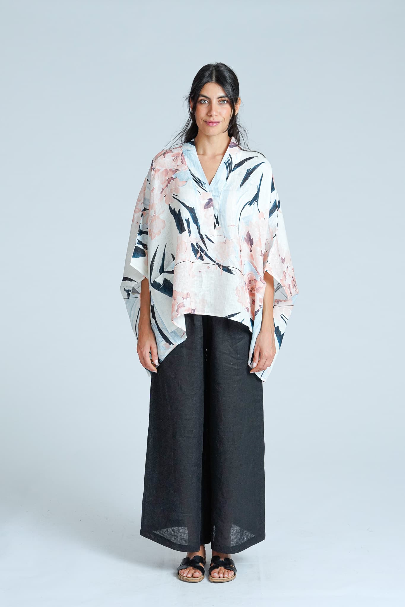 Poncho in Puro Lino con Stampa Botanica — immagine 2