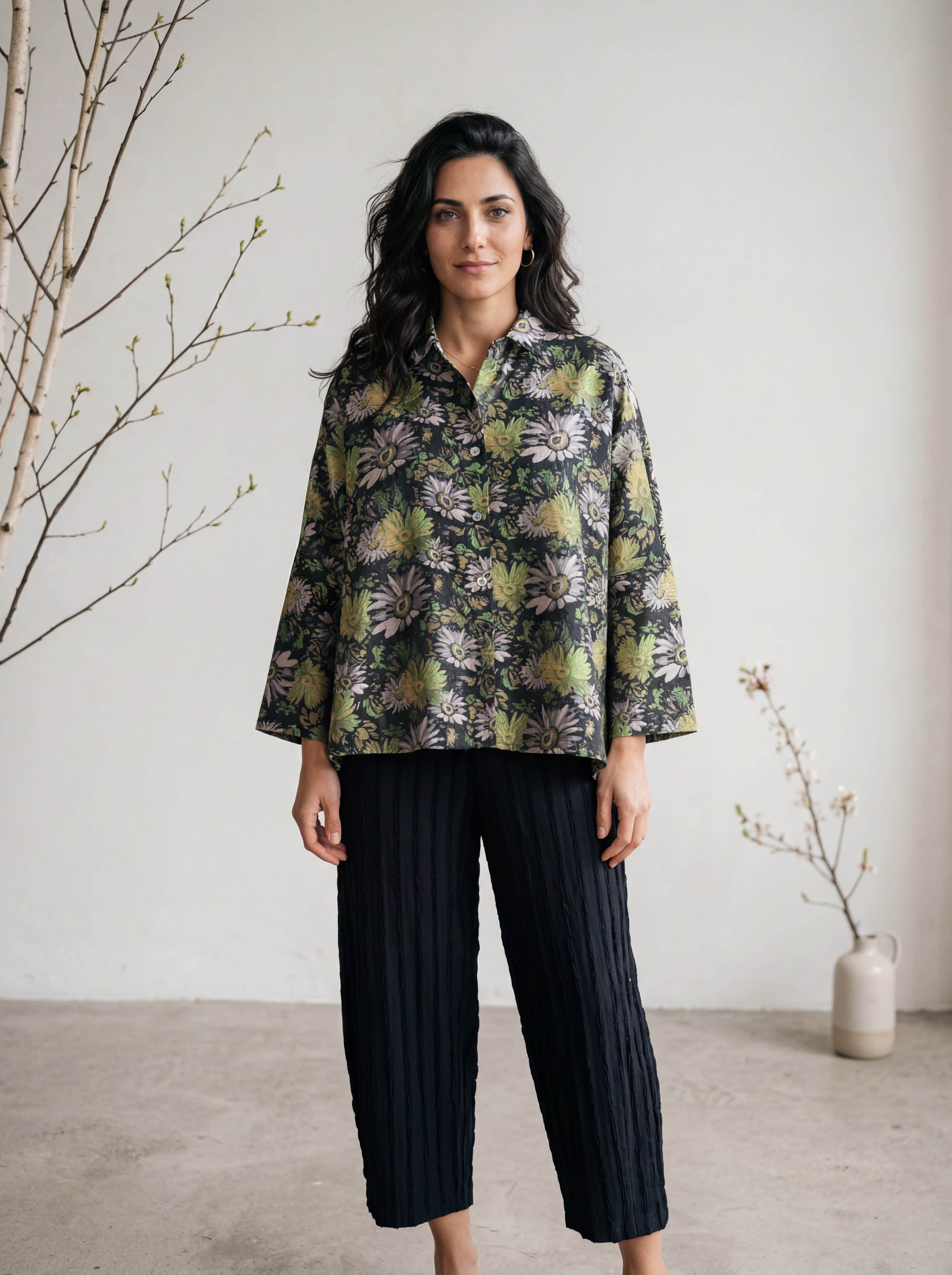 Giacca Over in Jacquard Floreale Verde — immagine 3