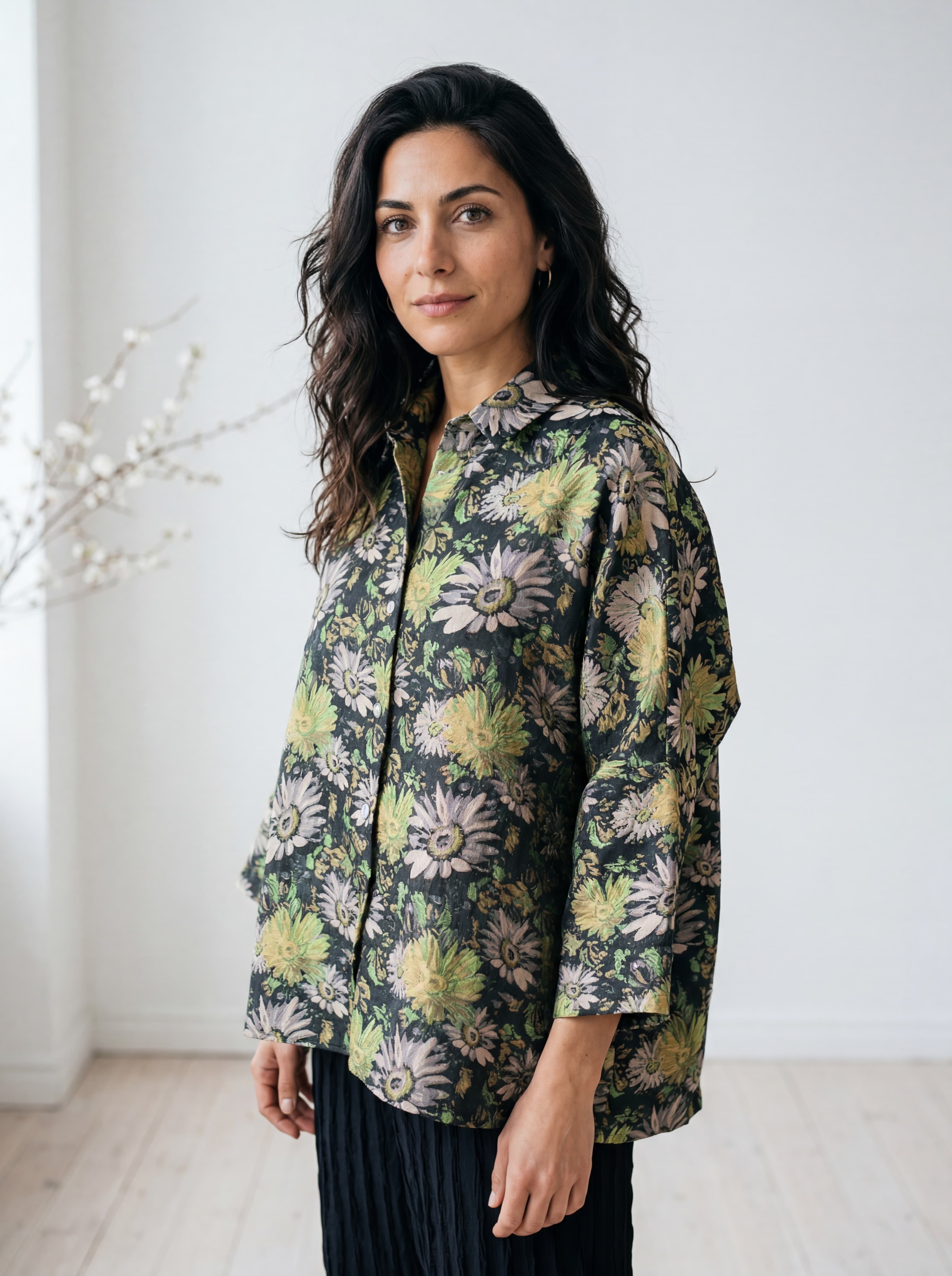 Giacca Over in Jacquard Floreale Verde — immagine 2