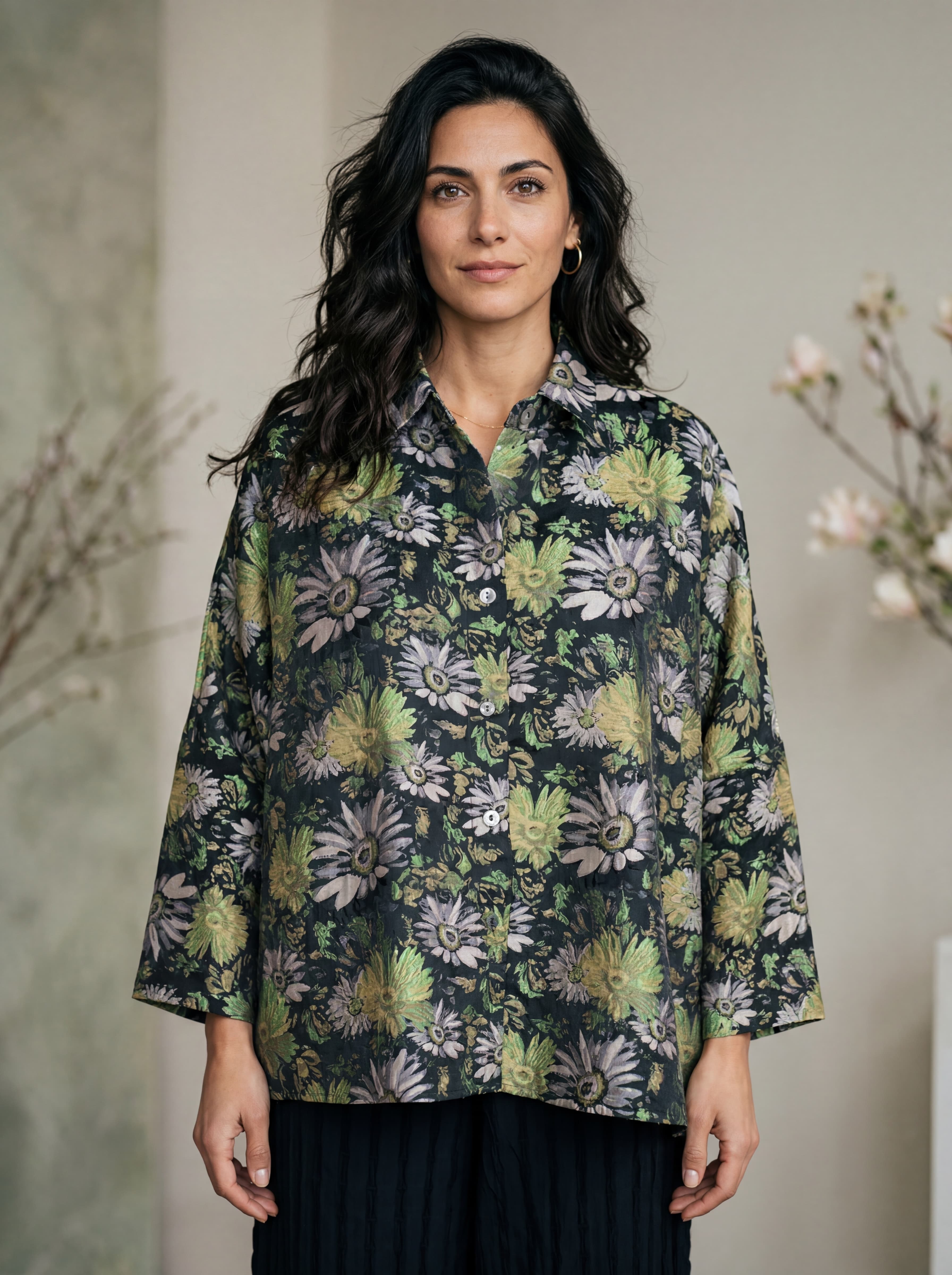 Giacca Over in Jacquard Floreale Verde — immagine 1