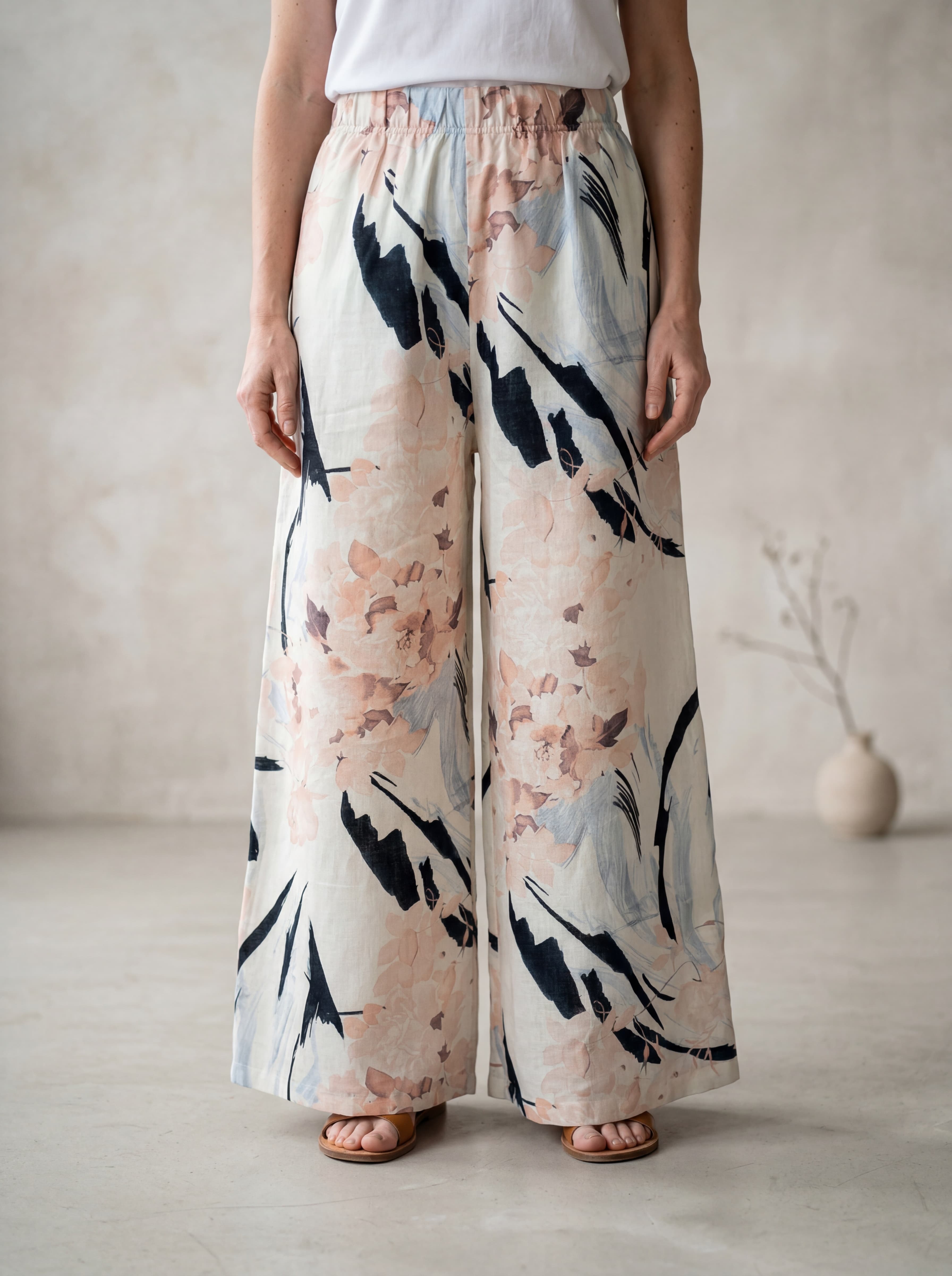 Pantaloni Palazzo in Lino con Fantasia Floreale — immagine 1