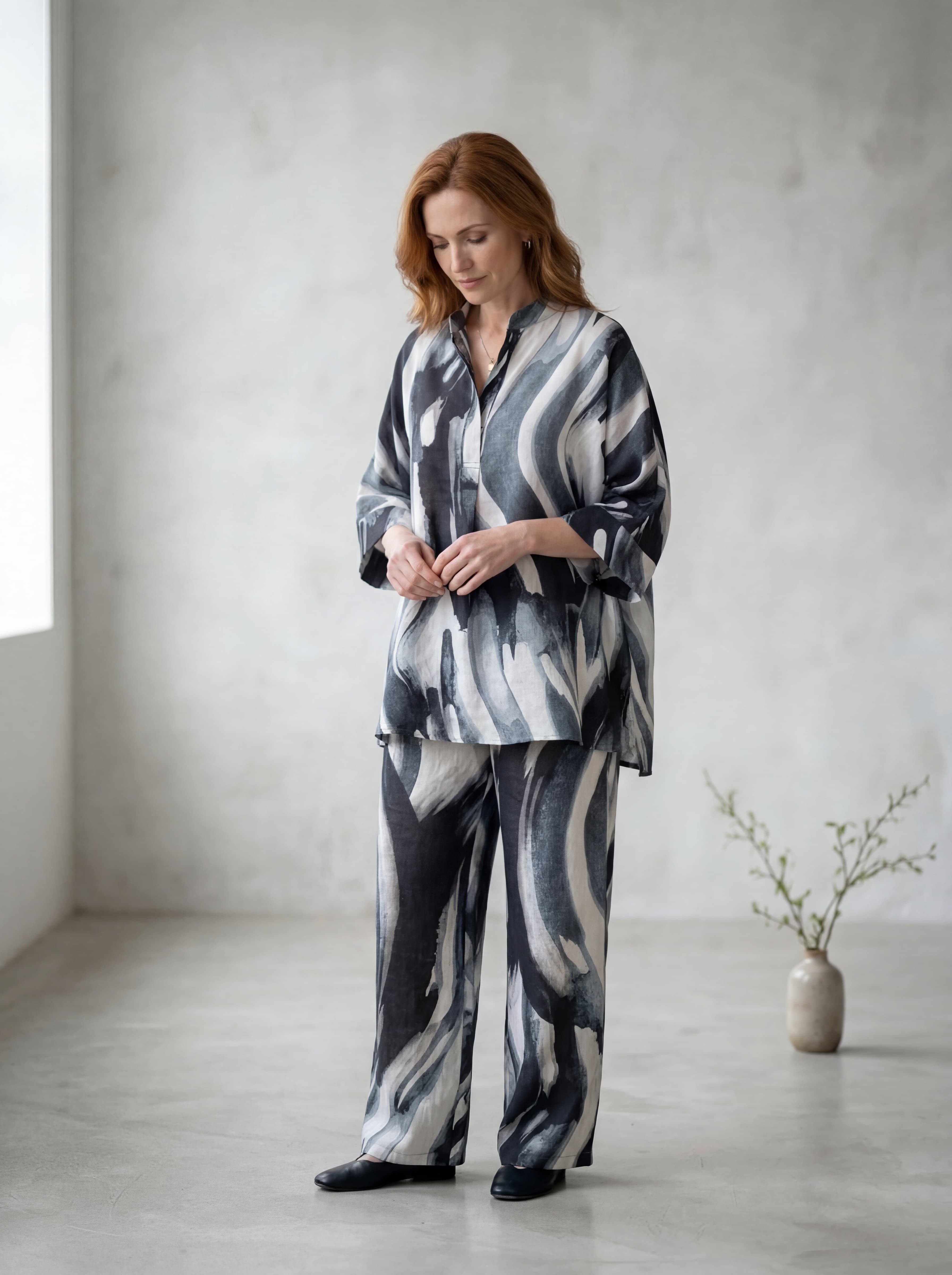 Casacca Over in Lino con Stampa Astratta — immagine 1