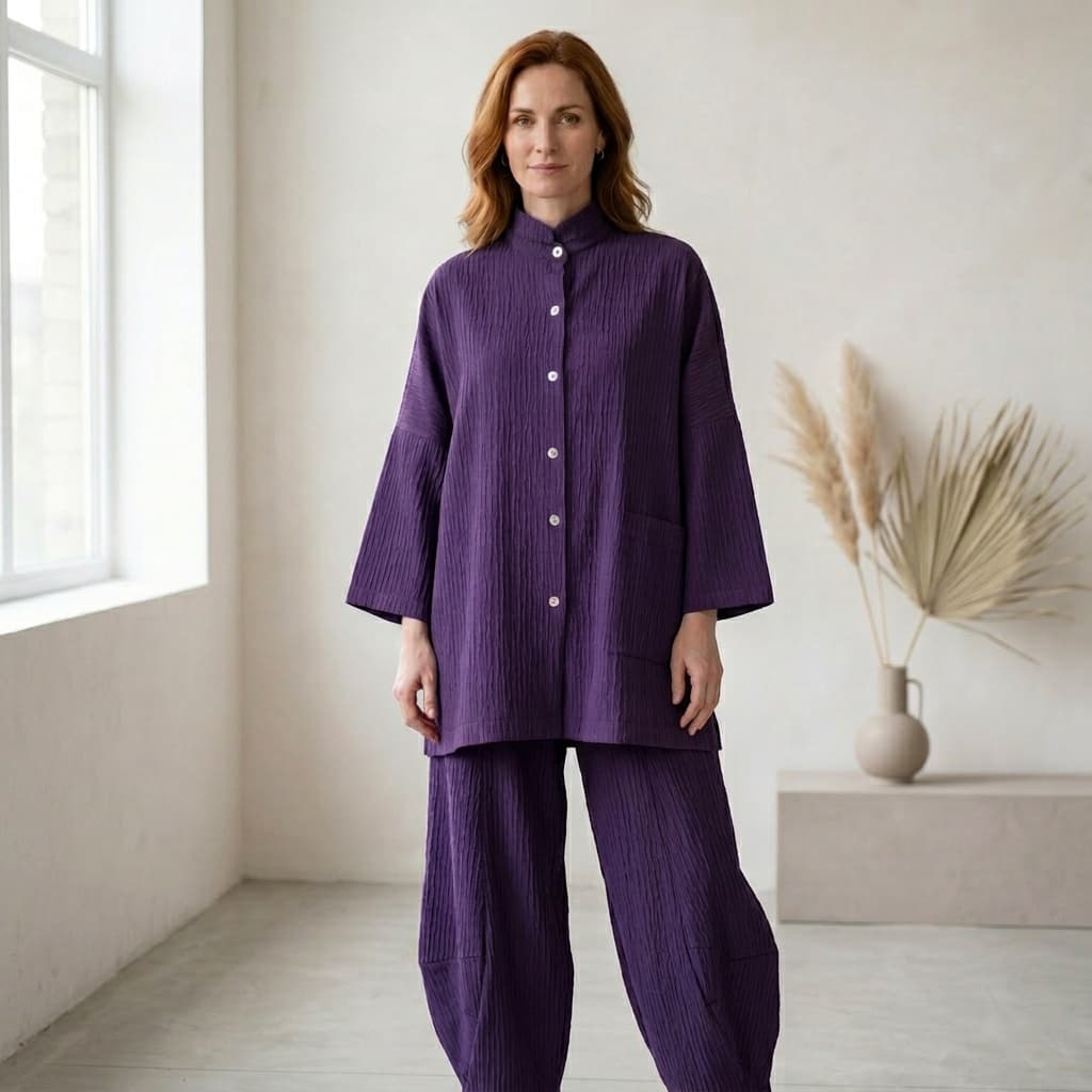Camicia Over in Cotone Plisse — immagine 1