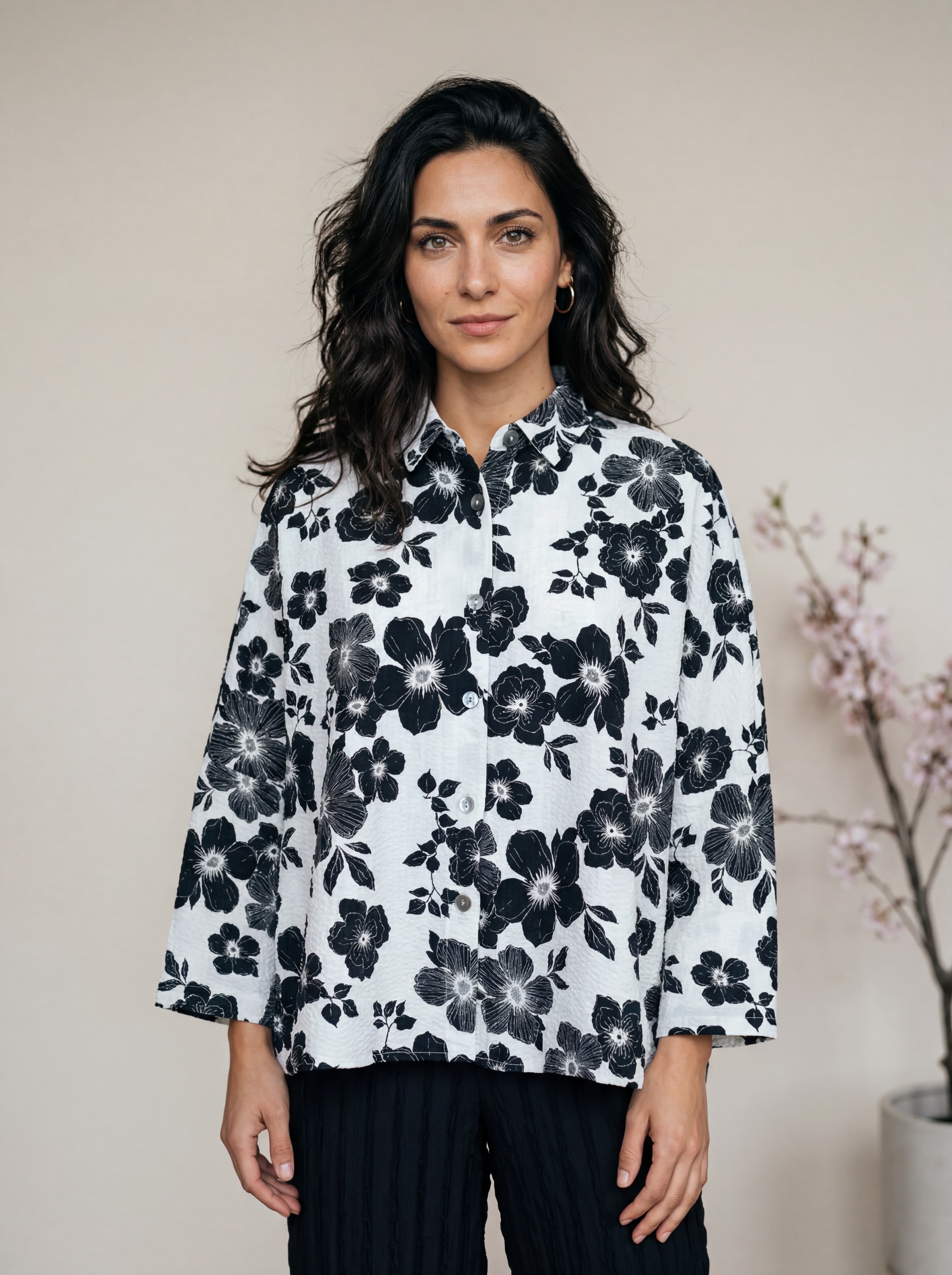 Giacca in Cotone Plissettato con Stampa Floreale — immagine 1