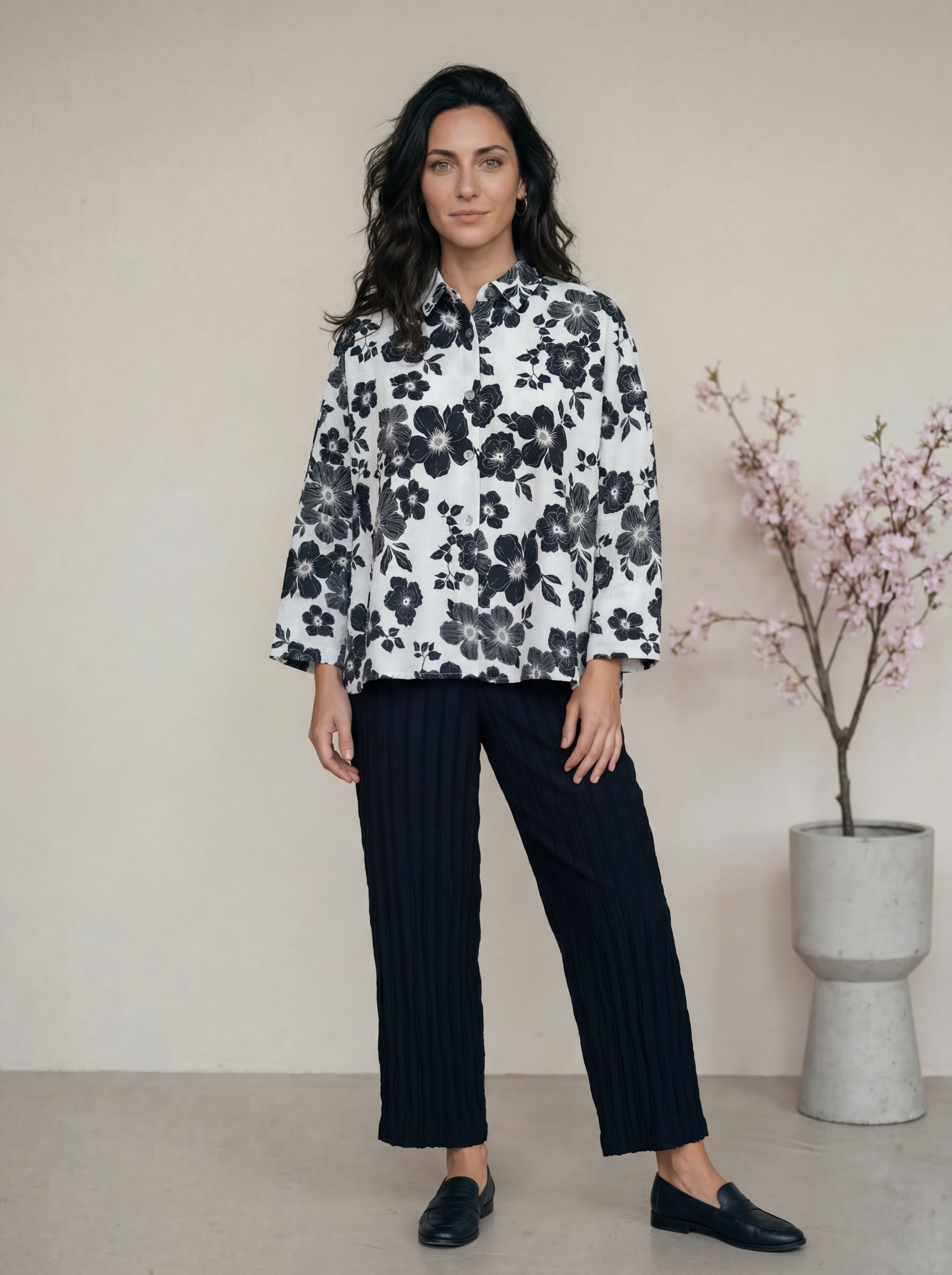 Giacca in Cotone Plissettato con Stampa Floreale — immagine 2