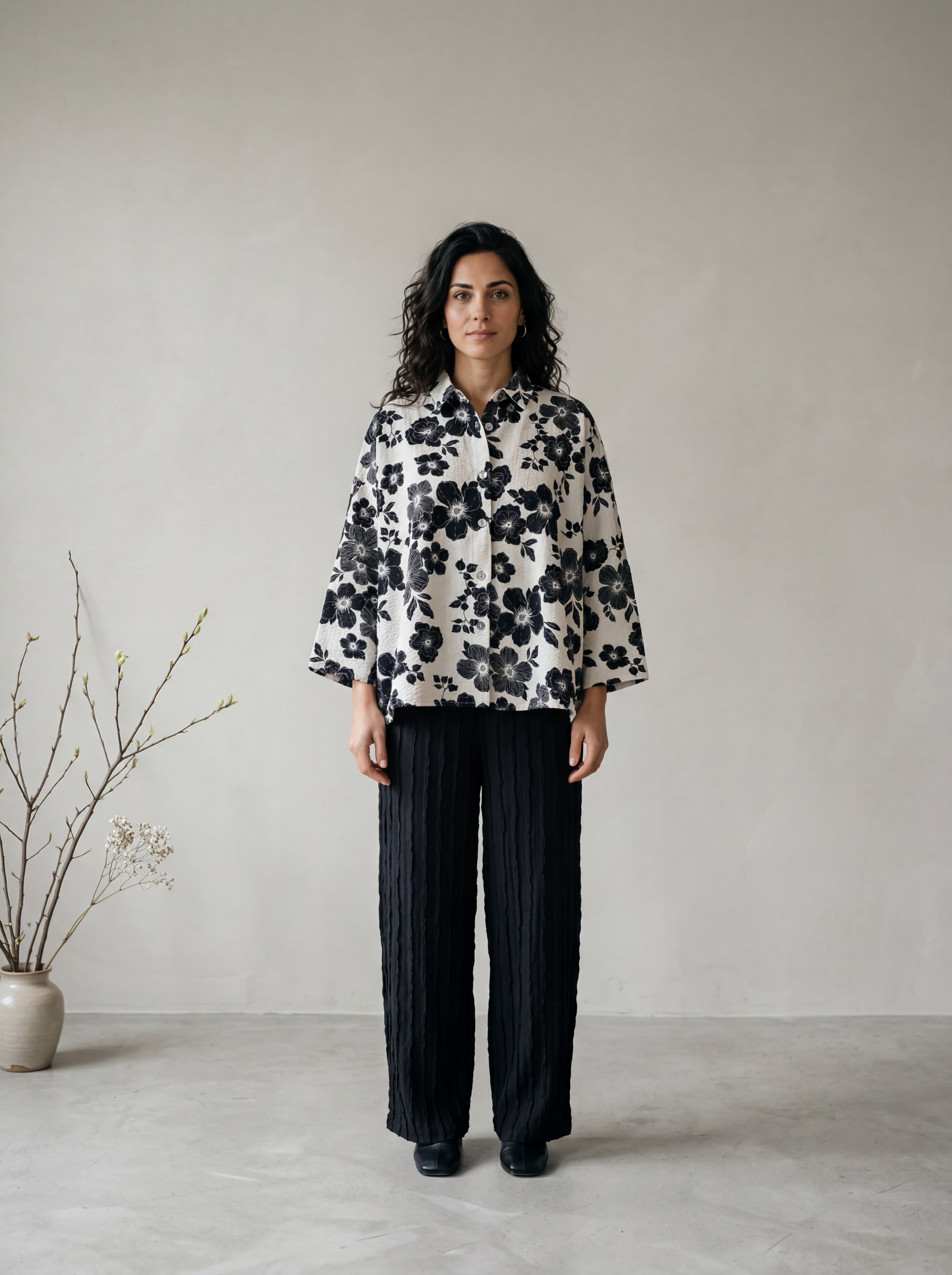 Giacca in Cotone Plissettato con Stampa Floreale — immagine 3