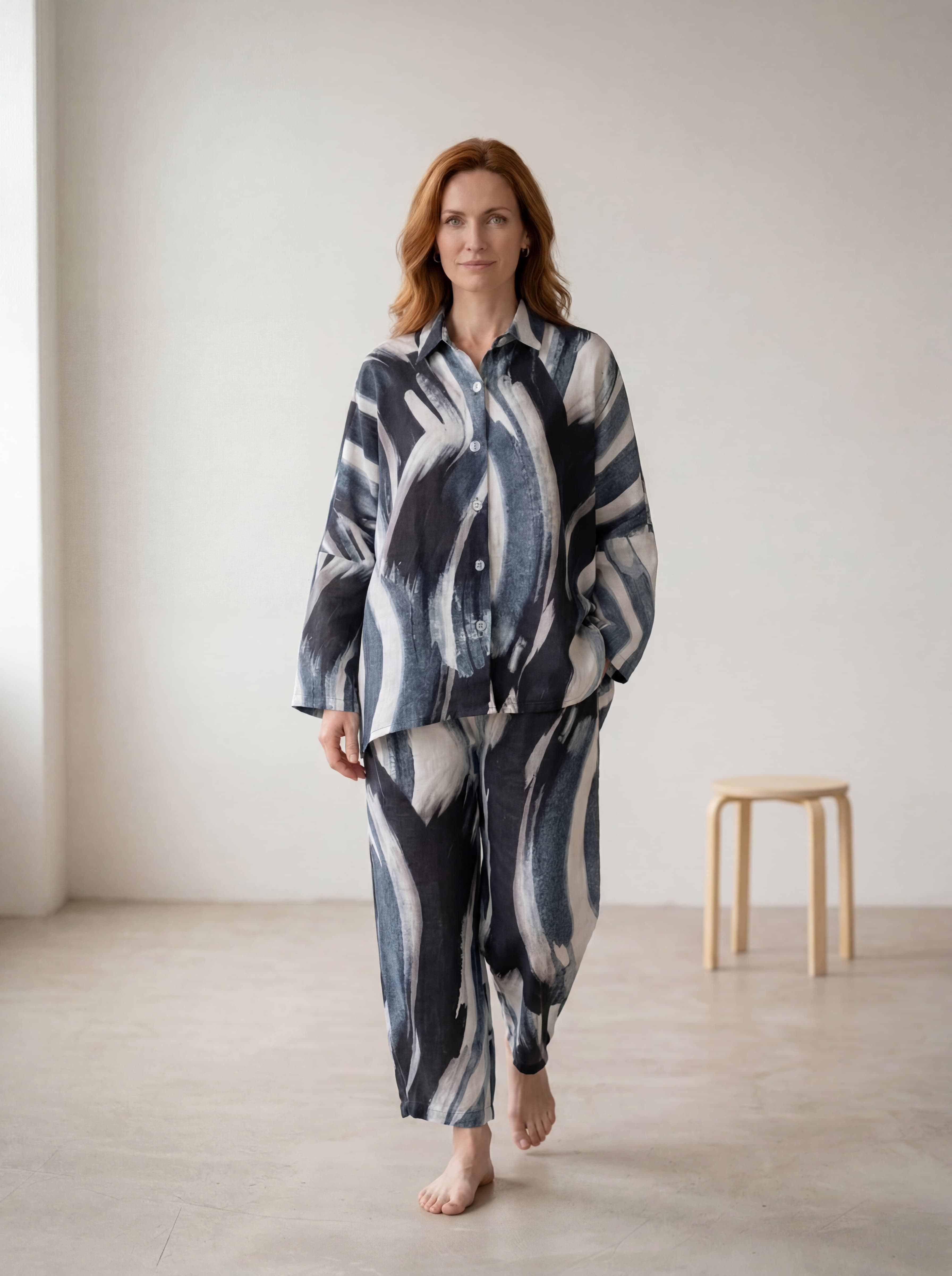 Camicia Over in Lino con Motivo Astratto — immagine 2