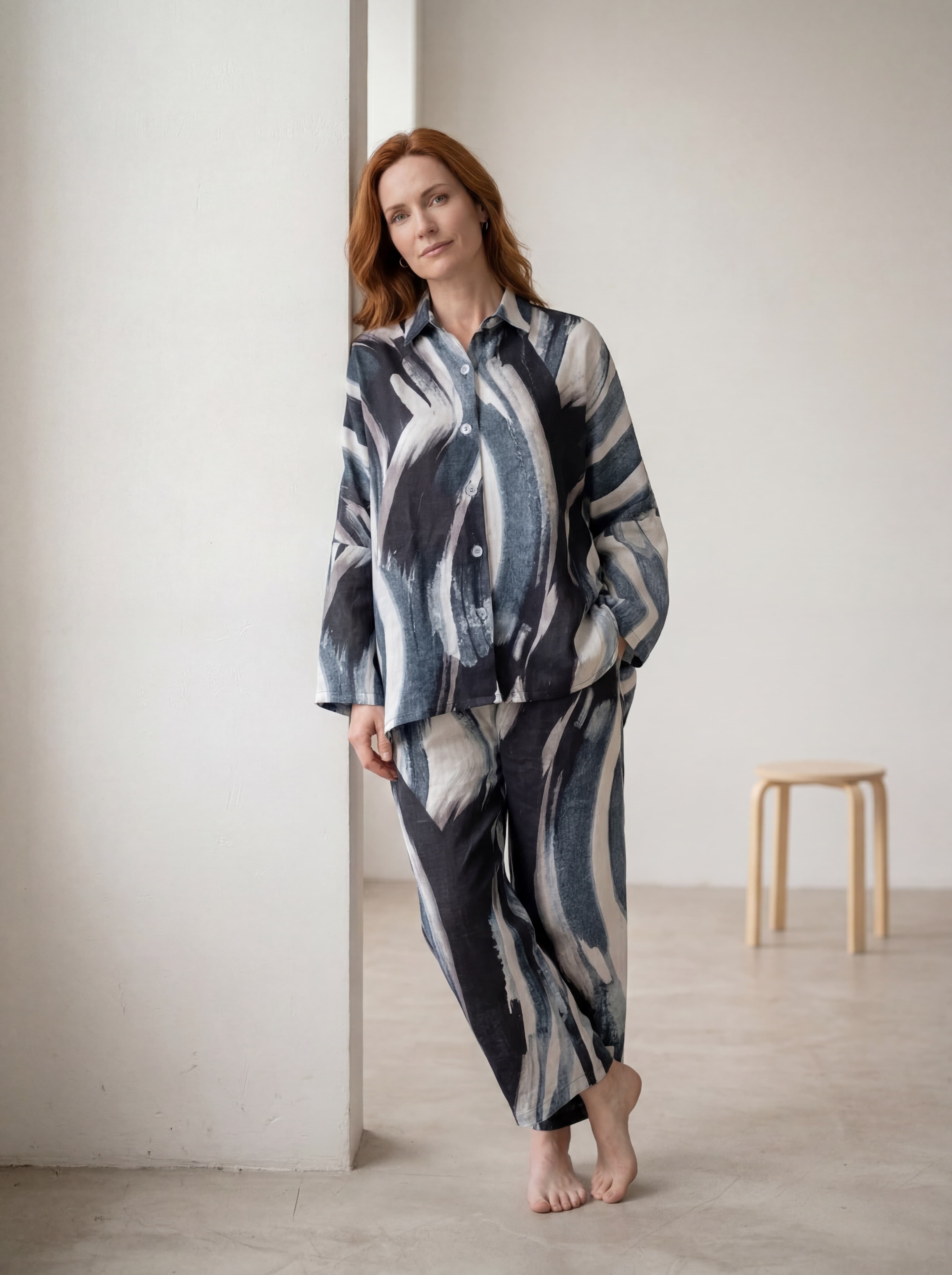 Camicia Over in Lino con Motivo Astratto — immagine 3
