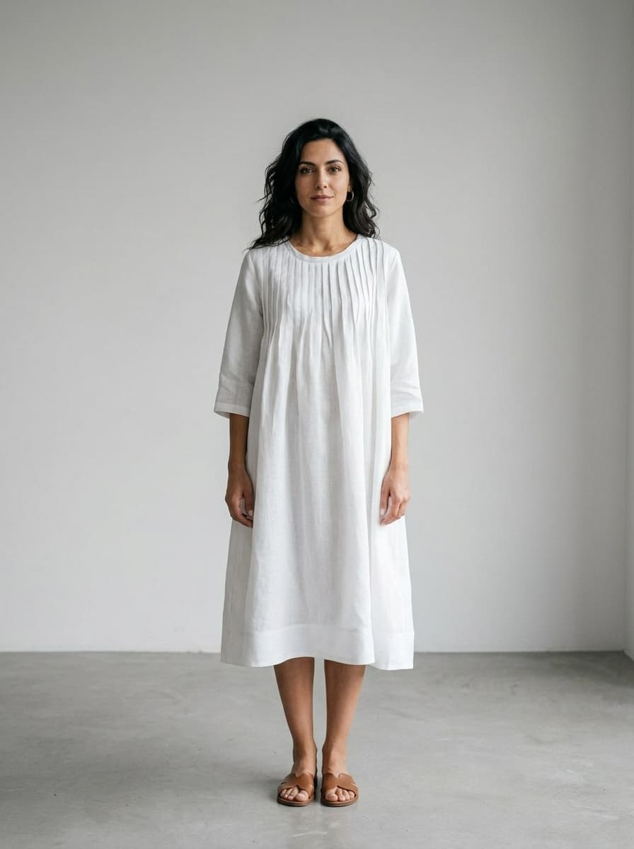Abito Midi in Puro Lino con Pinces — immagine 2