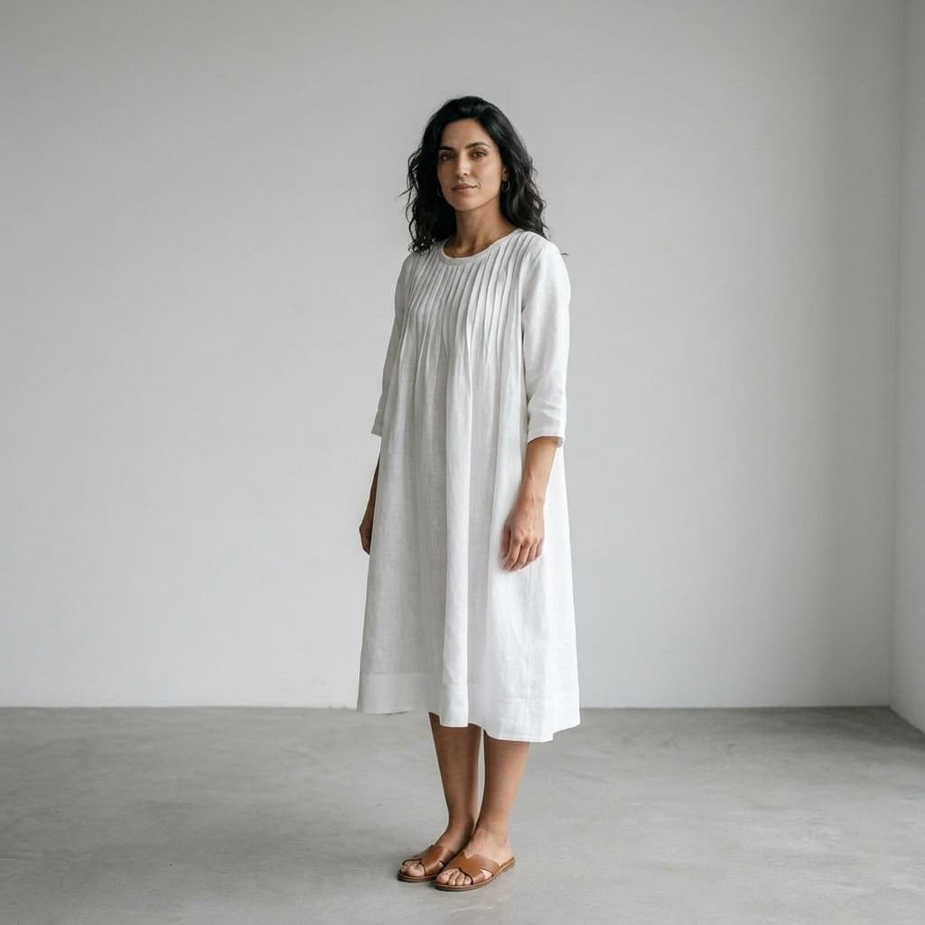 Abito Midi in Puro Lino con Pinces — immagine 3