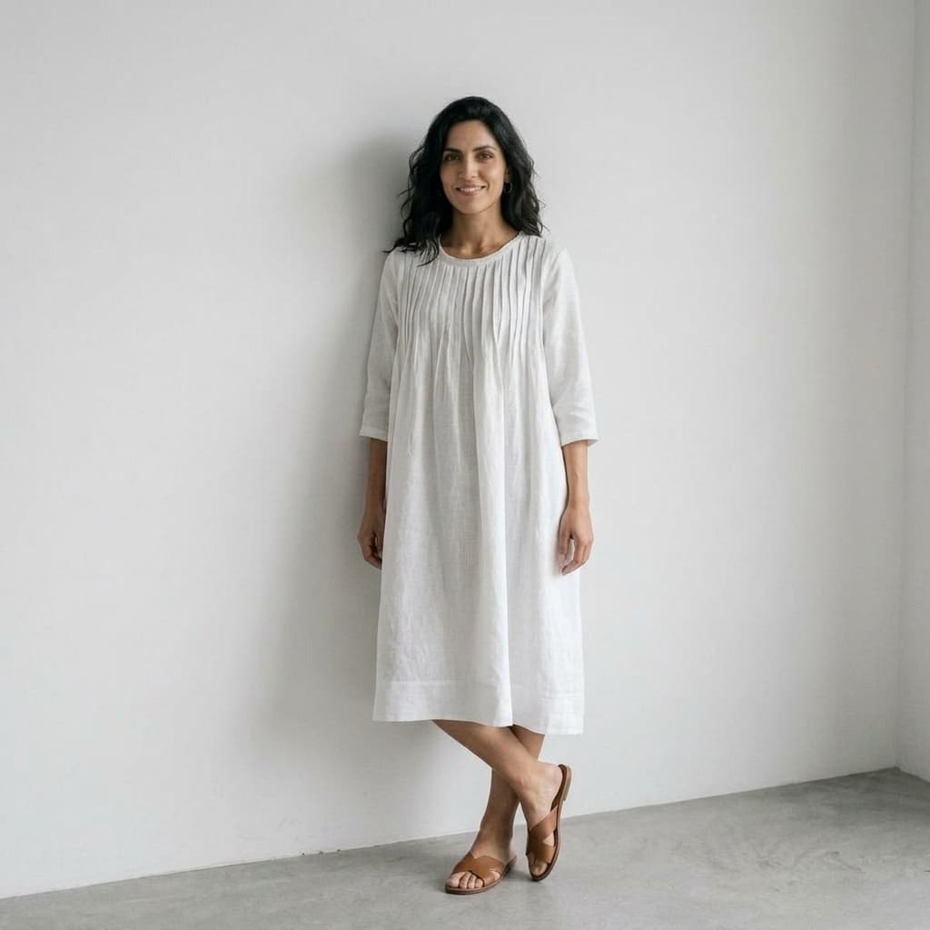 Abito Midi in Puro Lino con Pinces — immagine 4