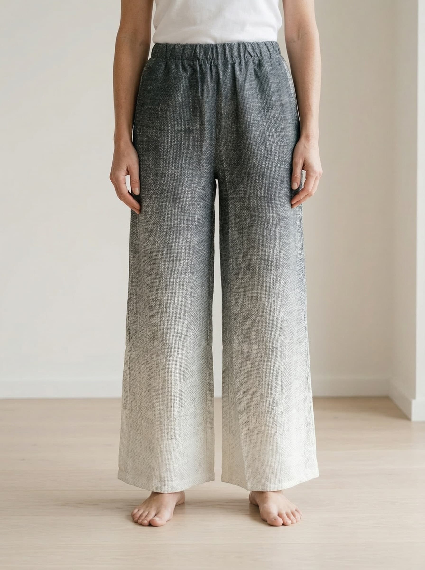 Pantalone a Gamba Larga in Puro Lino con Effetto Degradé — immagine 1